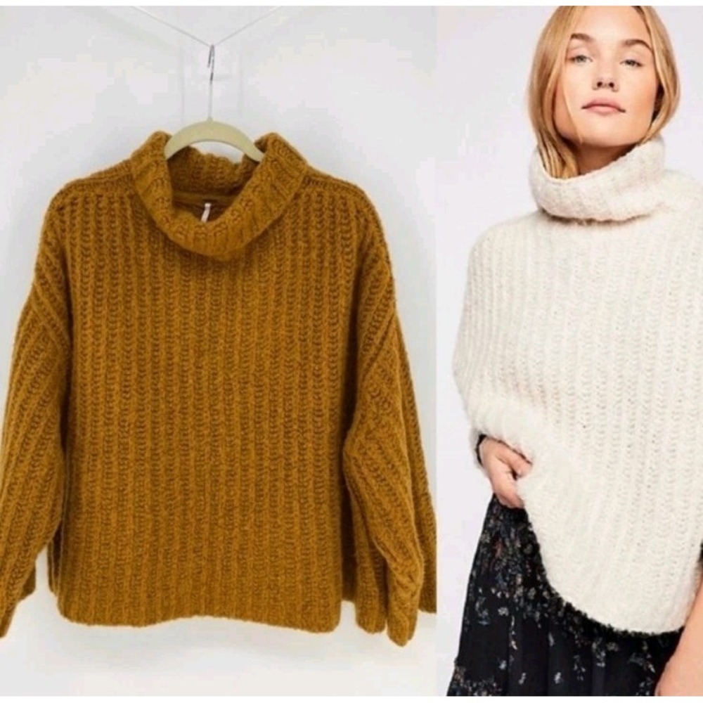 Free People Turtleneck Sweater Womens XS Mustard‎ Yellow Overshirt